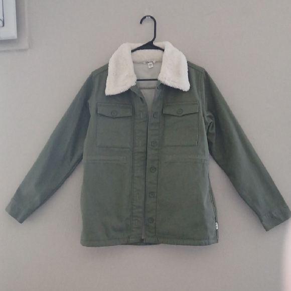 Hang Ten Jackets & Blazers - Hang Ten Olive‎ Utility Jacket with Cream Collar Sz S